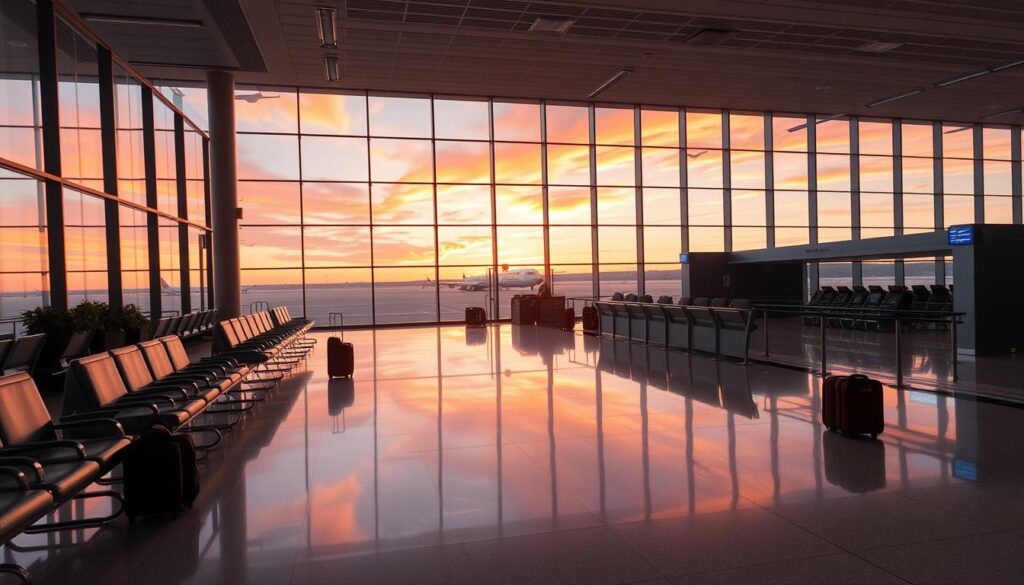 Airport terminal at sunrise